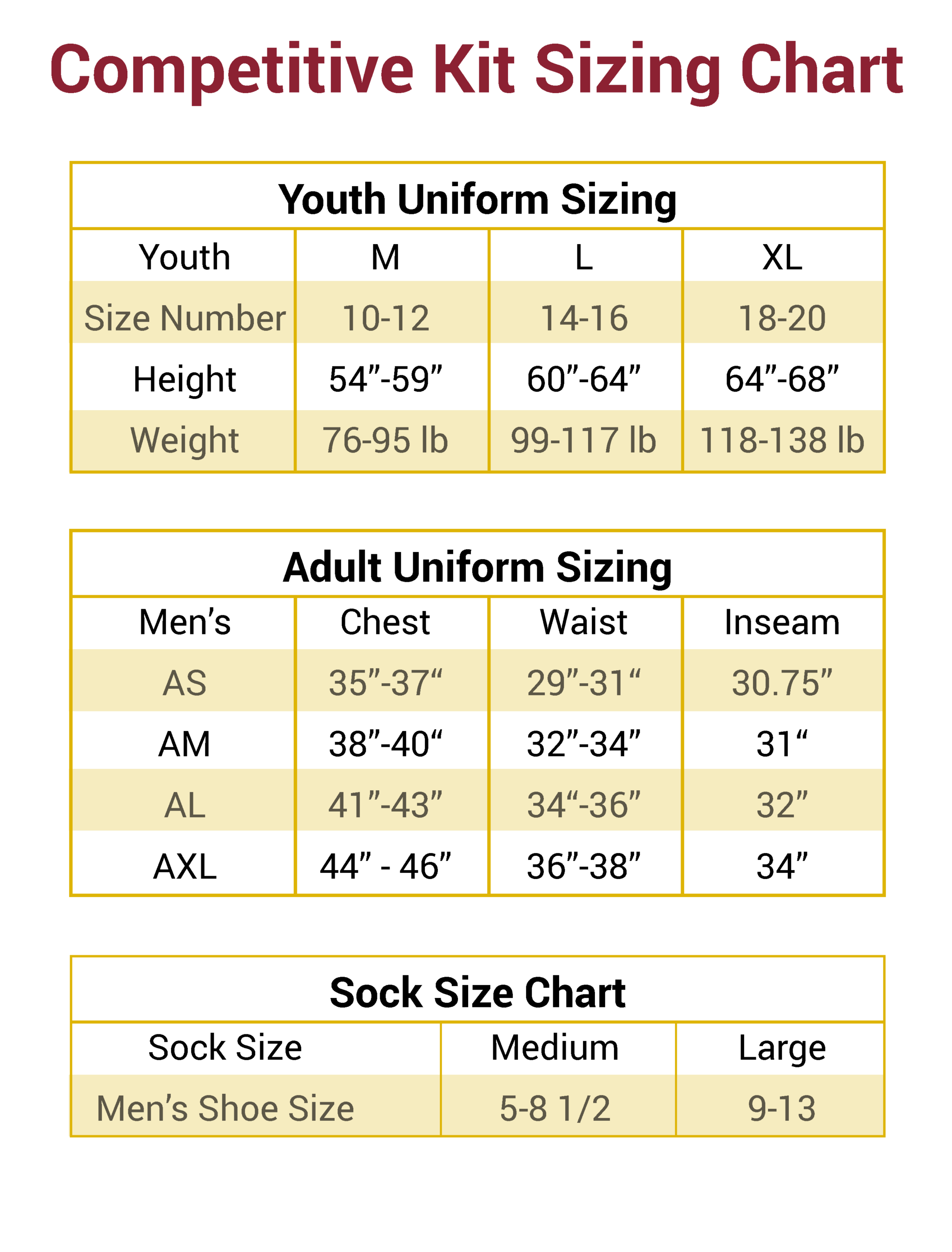 Adidas Youth Soccer Uniform Size Chart